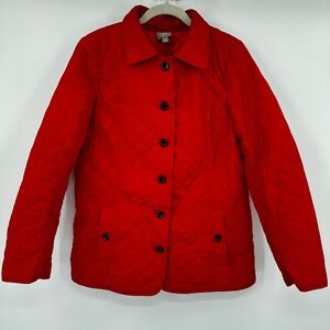 J Jill Red Quilted Button Front Barn Jacket Equestrian Medium Diamond Coat